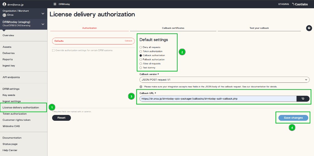 Callback authorization setup in DRMtoday License delivery authorization