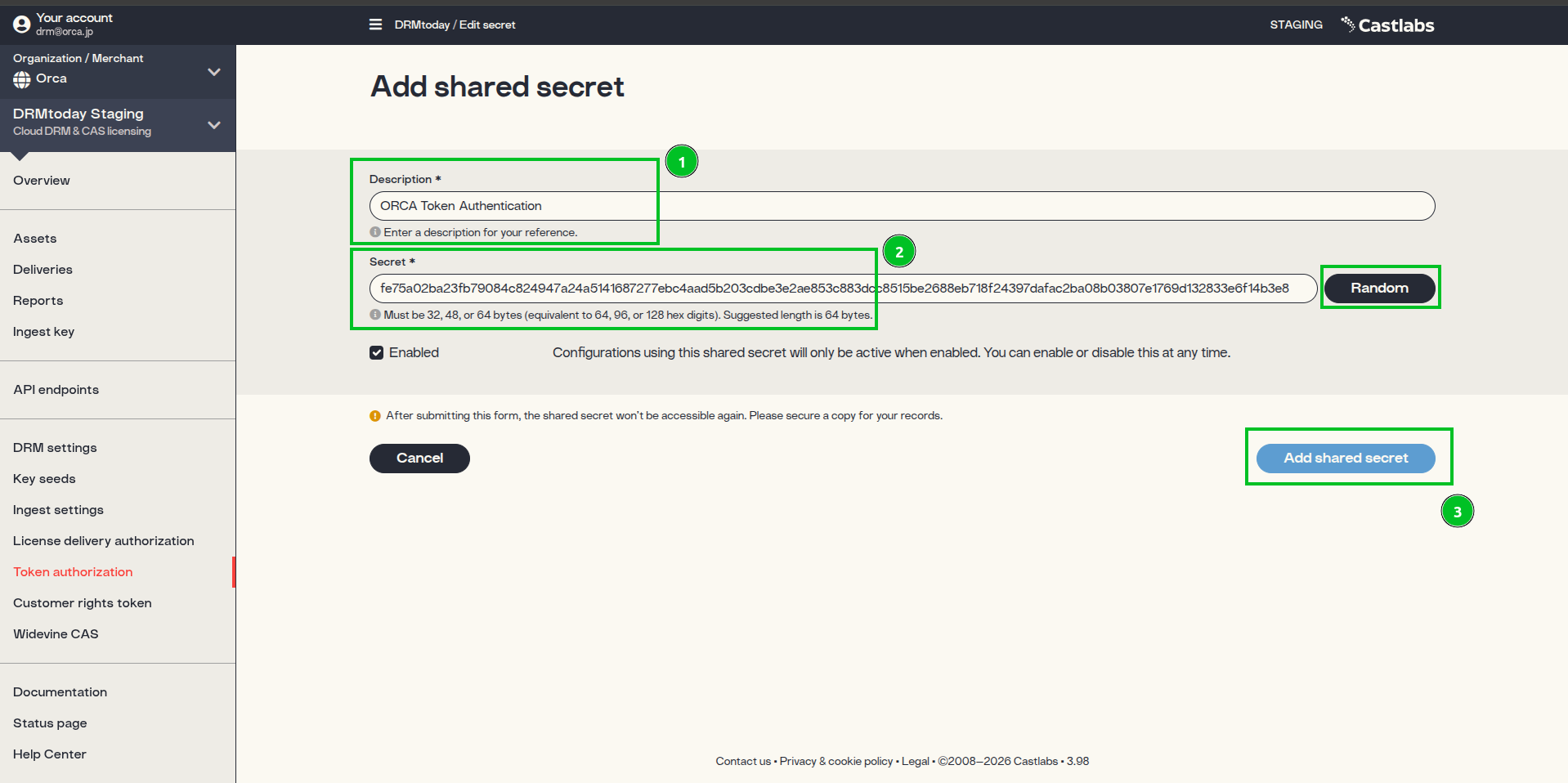 Add shared secret form in DRMtoday